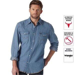 Wrangler Cowboy Cut Western Denim Work Shirt